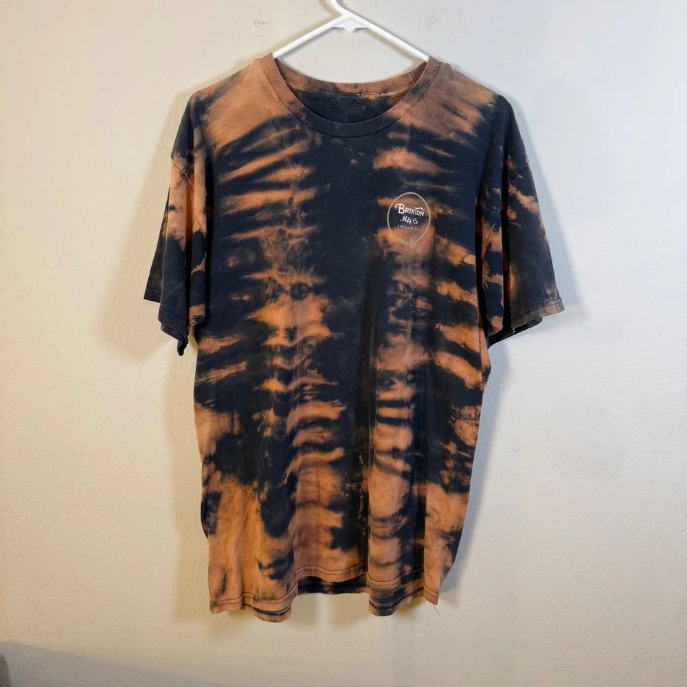 Brixton Mfg Co Mens Bleach Wash Tie‎ Dye Graphic T-Shirt Black Orange Size L